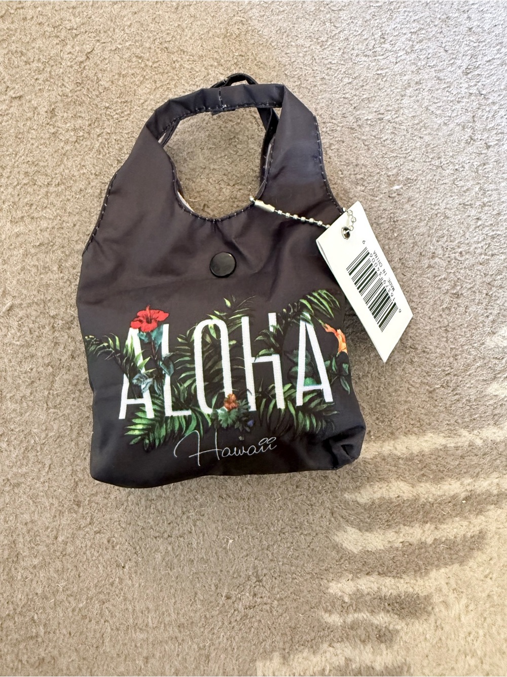 Aloha Hawaii Foldable Tote Bag - Black with Tropical Print